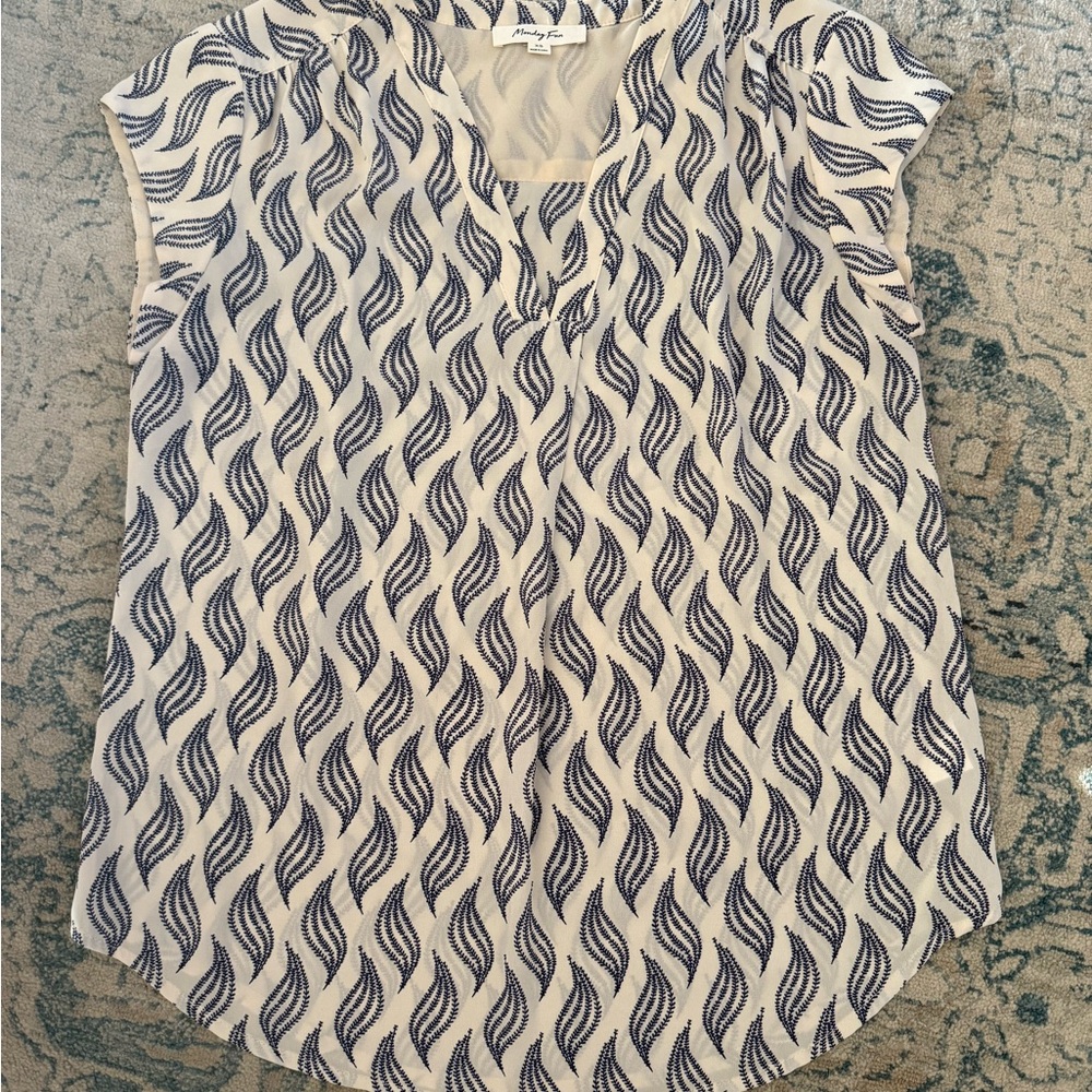 Stylish Navy and Cream Patterned Blouse